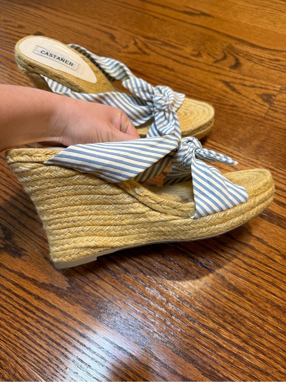 Castaner Striped Blue and White Espadrille Wedge Sandals